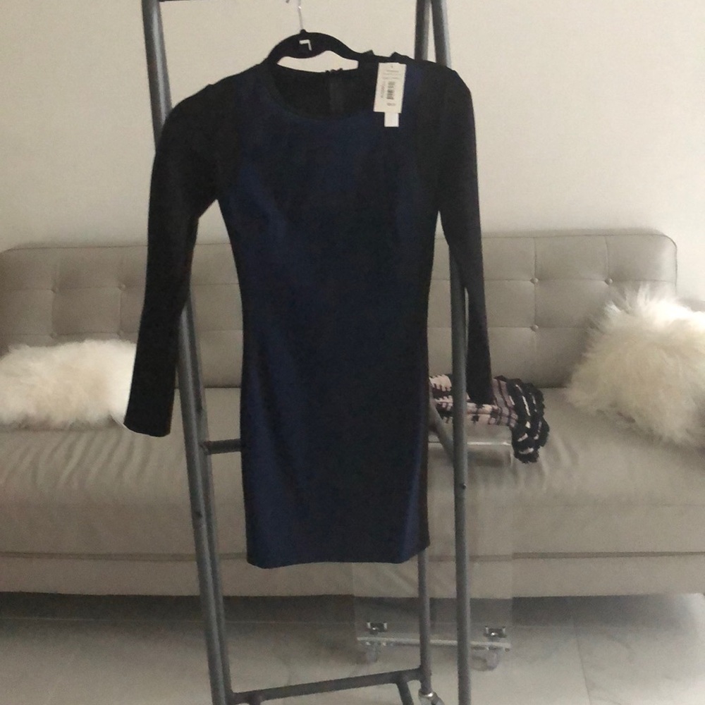 Black and blue color block dress